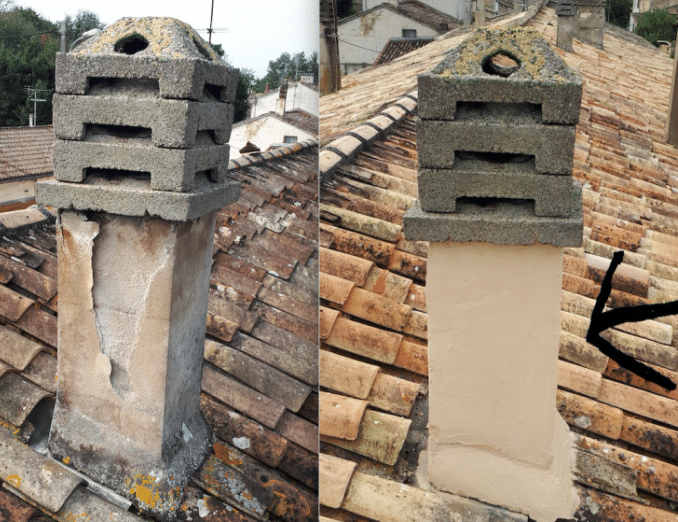 étanchéité cheminée et enrobage refaits à neuf sur ce toit par couvreur 95